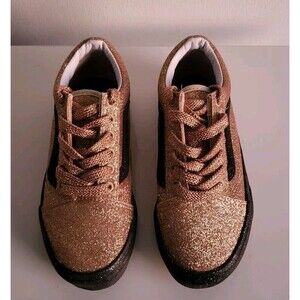 Vans Kids Unisex Off The Wall Skateboard Youth Gold Glitter Sneaker Size 2.5
